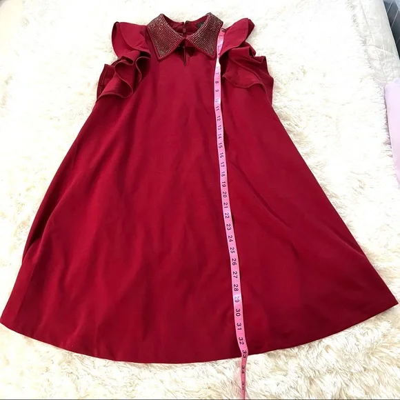 RED GRACIA CRYSTAL JEWELED COLLAR DRESS - Picture 8 of 11